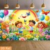 2D Kinder Blumenbeet Hintergrund Regenbogen Sonne & Kinder Fotografie Hintergrund