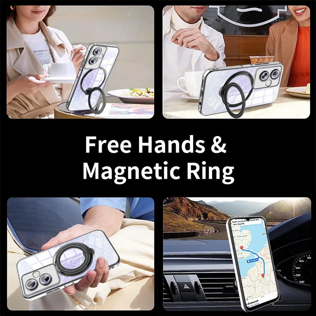Plating Ring Magnetic Support Transparent Magsafe Phone Case For OPPO A79 A57 A77 A77S A17 A17K A53 A53S 4G 5G Seismic Case