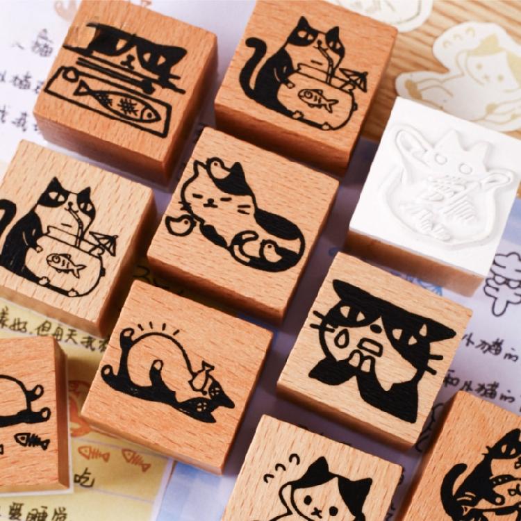 Charming Cats Themed Miniature Wood Stamps Adorable Cats Shape Stamp For Handmade Journal Card And Artistic Decorations