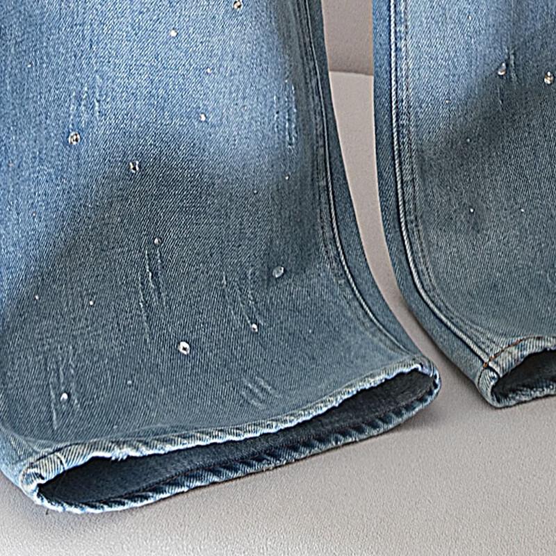 Women's Lyocell High-Waist Wide-Leg Embellished Jeans