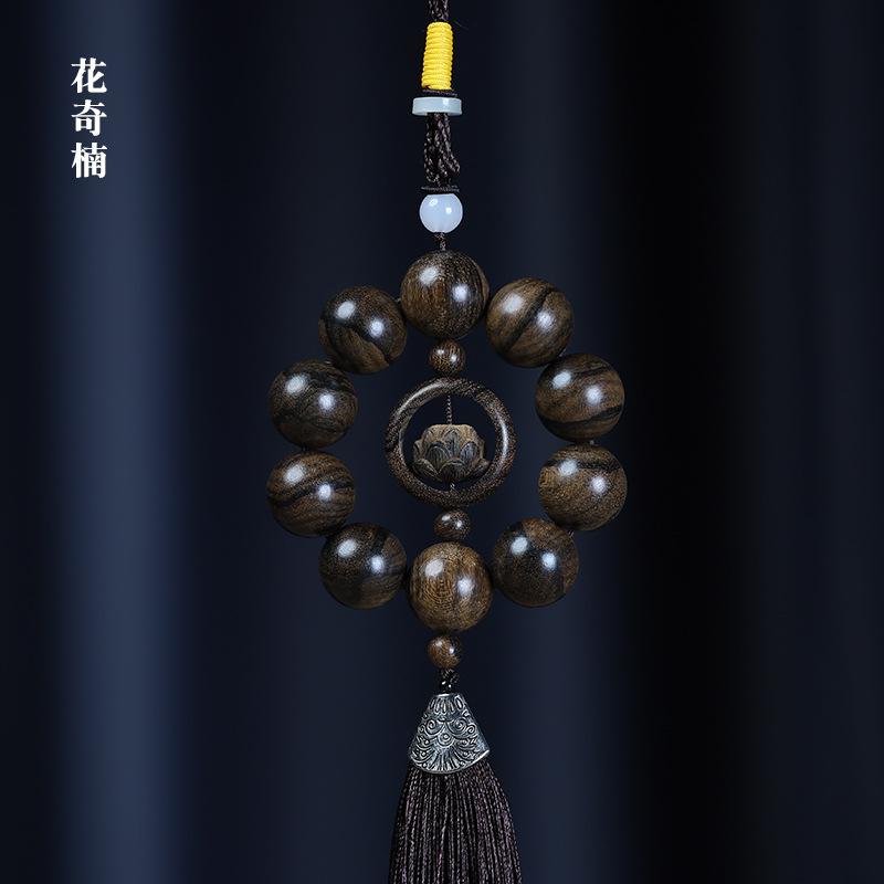 Duobao Pearl Wooden Car Pendant Green Sandalwood Crafts Creative Sandalwood Decorative Buddha Bead Bracelet Car Pendant Ornament