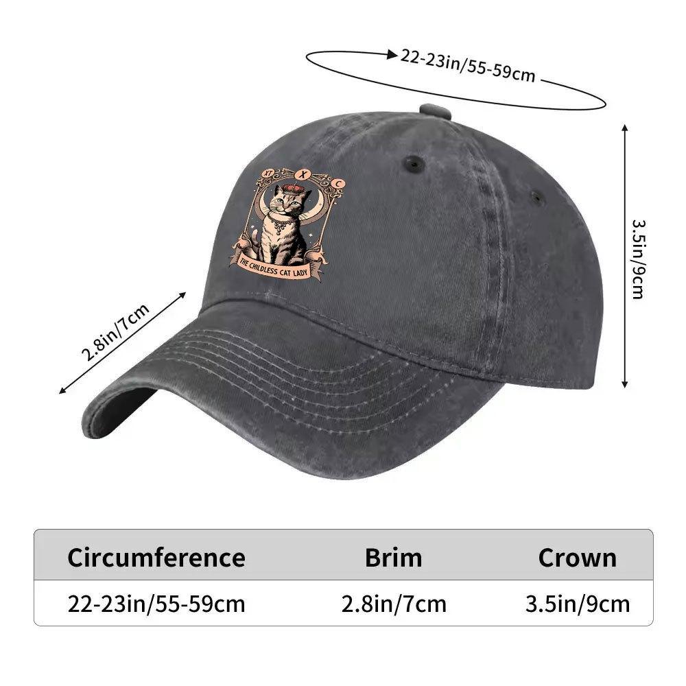 Childless Cat Lady Tarot Graphic Baseball Cap Vintage Washed Denim Adjustable Hat for Unisex