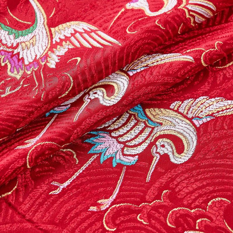 Chinese Style Handmade Silk Satin Fabric Cheongsam Stage Decorative Pillow Embroidered Tissue Paper Crane Pattern Dress Material