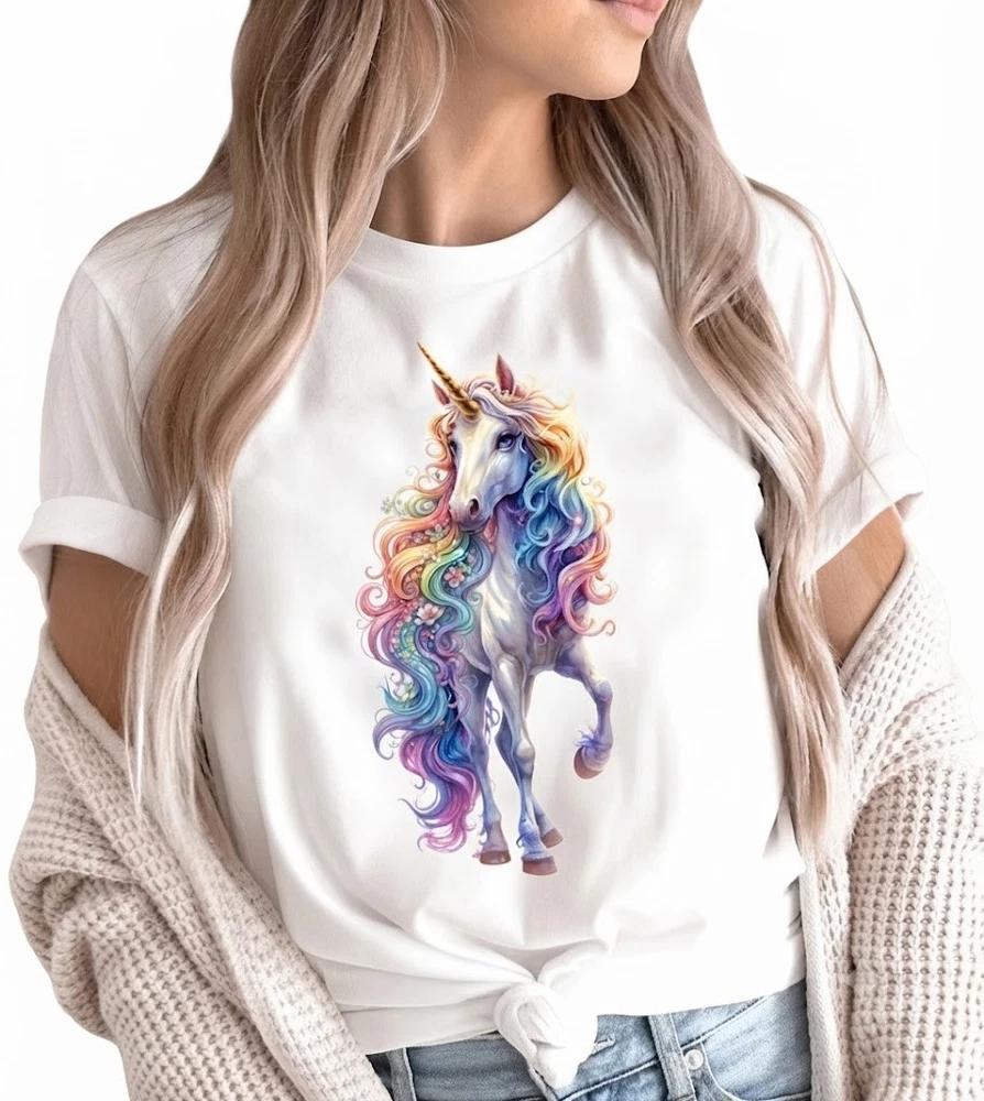 Rainbow Unicorn Fantasy Magical For Ladies White Tshirt 2XL