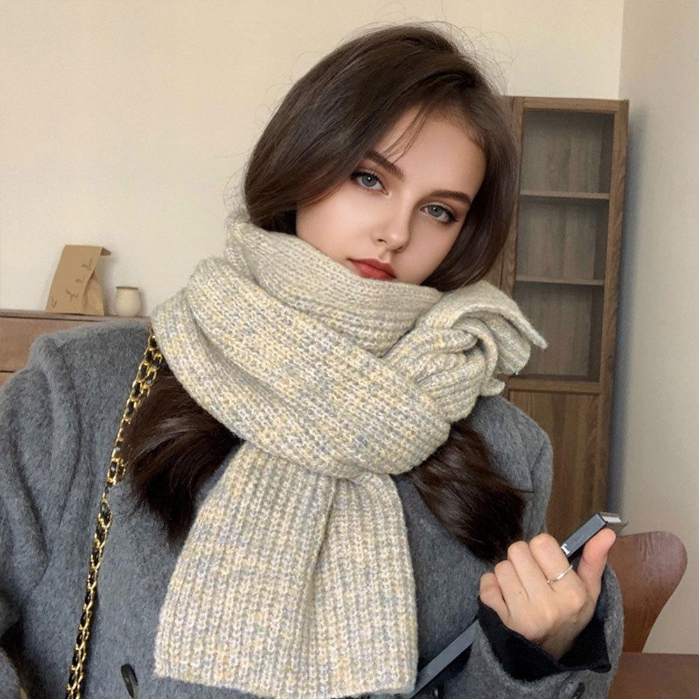 

Women s Gradient Color Knitted Ribbed Scarf, Soft Warm Fuzzy Chunky Knitted Pashmina, Stylish Winter Neck Warmer for Girls, Couples