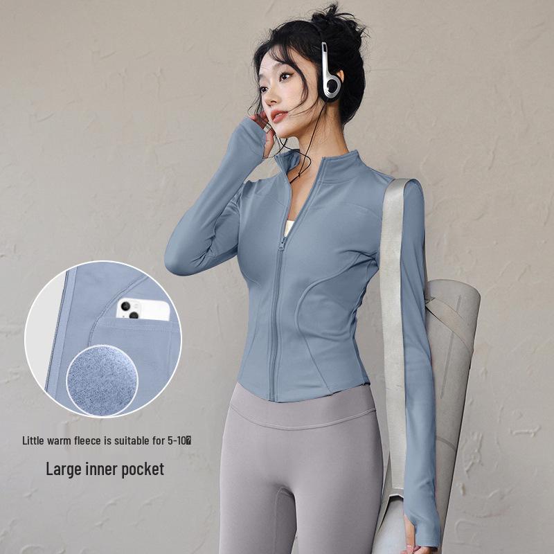 Damen Frühlings-Yoga-Bekleidung 2026: Dünne Fleece-Sportjacke mit Stehkragen, Reißverschluss, enganliegend für Laufen & Fitness.
