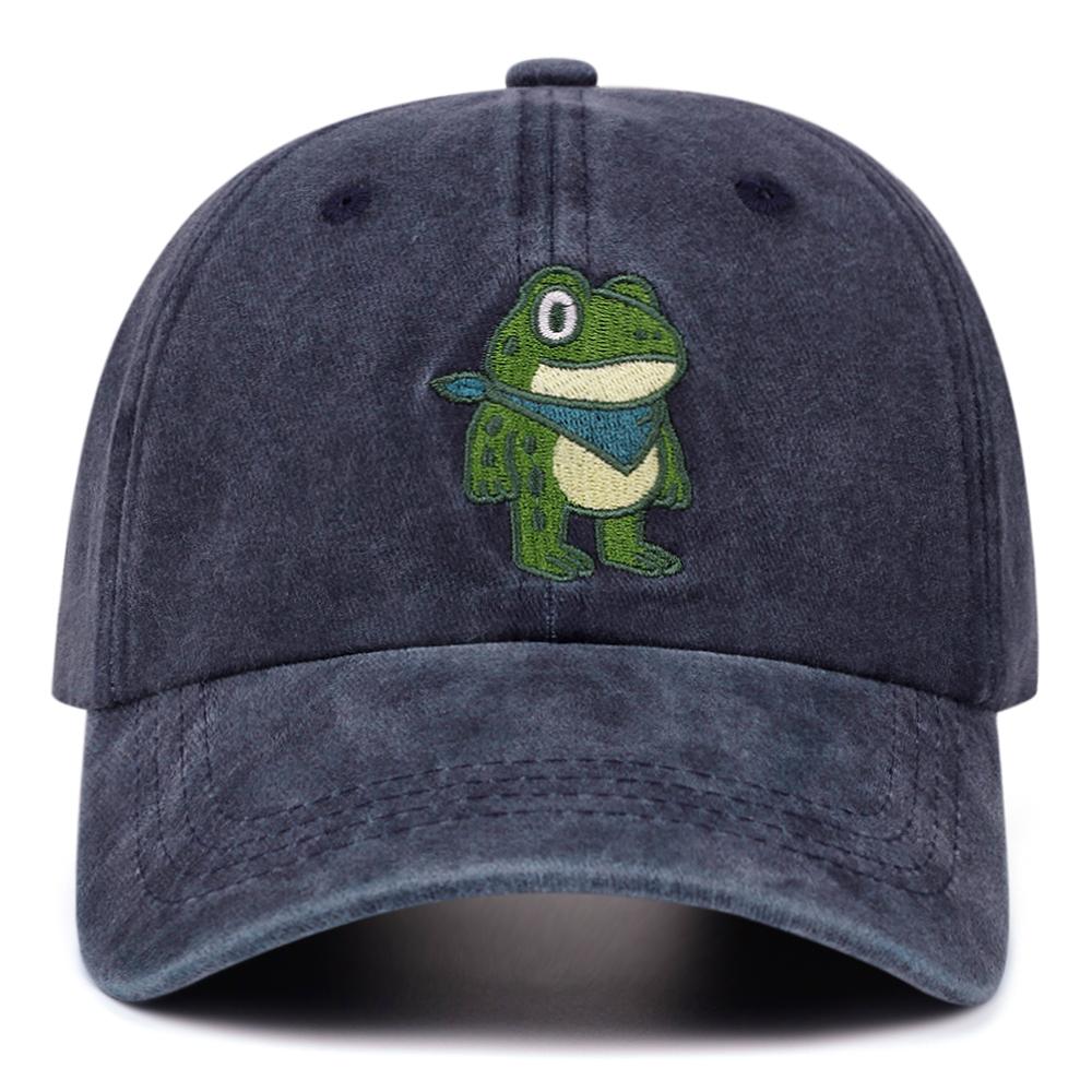 Cartoon Cute Frog Retro Washed Embroidered Baseball Cap Women Men Outdoor Fashion Versatile Casual Hat