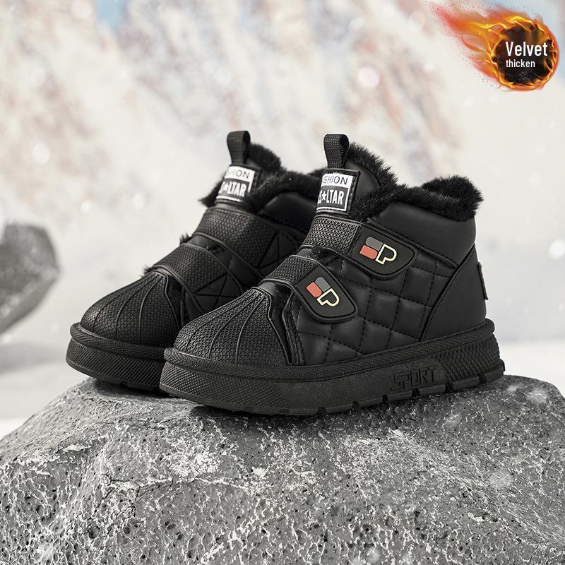 Boys' Winter Cotton Snow Boots with Velvet Lining - 2025 Martin Style for Medium & Large Kids