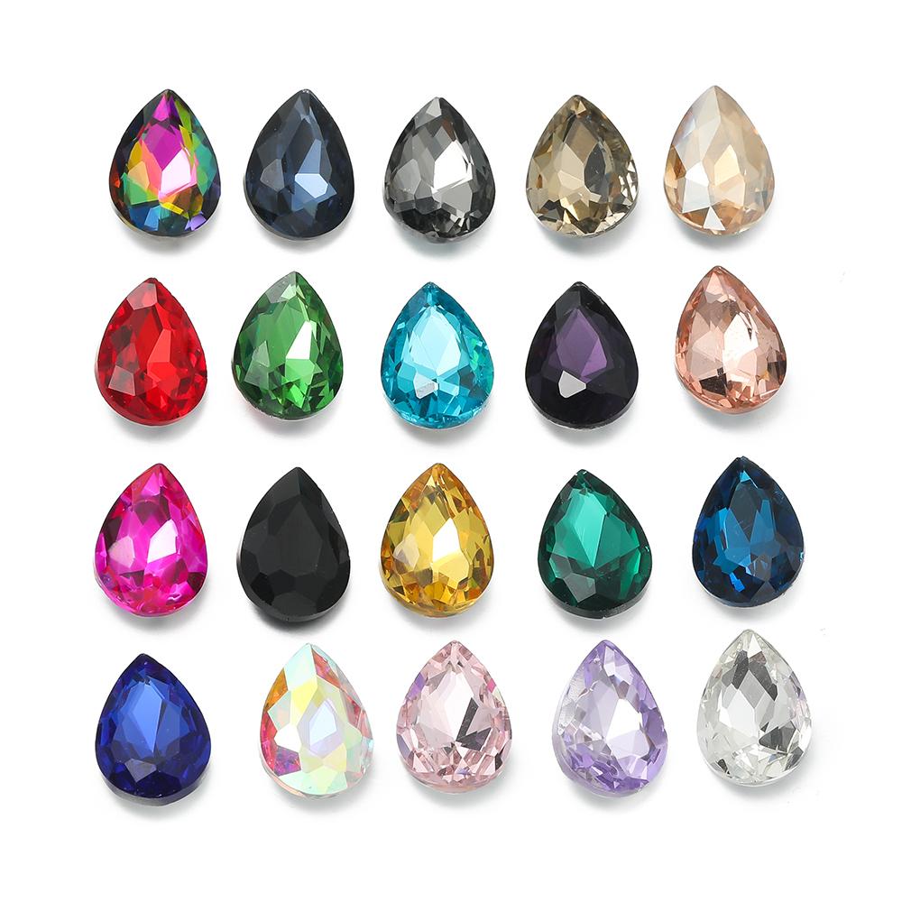 10 Stück/Los Tropfenförmige Glasperle Kristall Edelstein Spitze Rückseite Tropfenform Strasssteine Aufkleber Strassstein Für DIY Schmuckzubehör