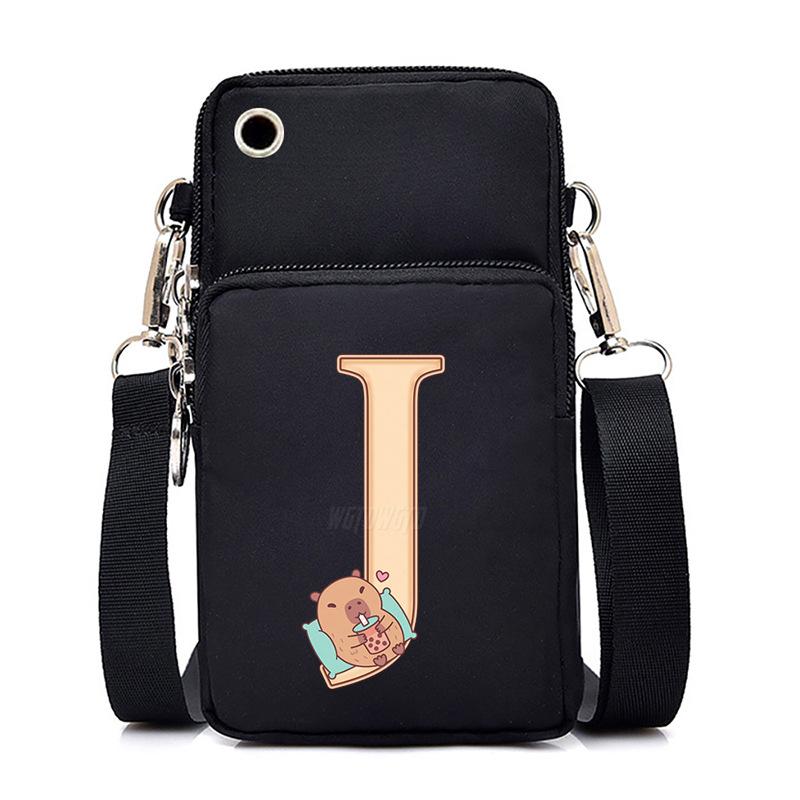 Lightweight Multifunctional Oblique Span Bag Fashion Kapibara Letter Print Black Change Bag Casual Shoulder Bag