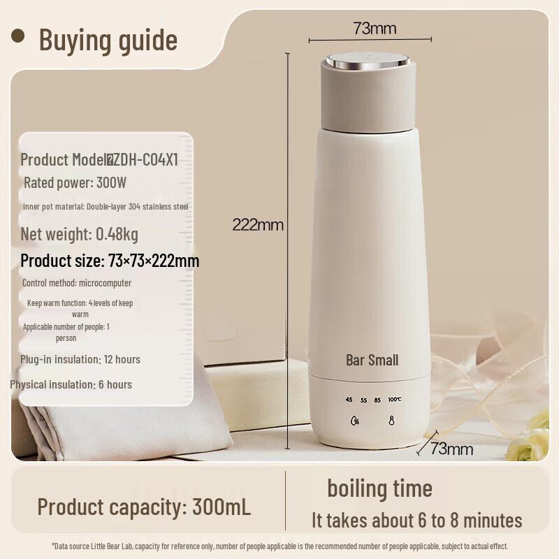 Bear Portable Electric Kettle & Thermos Mug CN plug (adapter included)