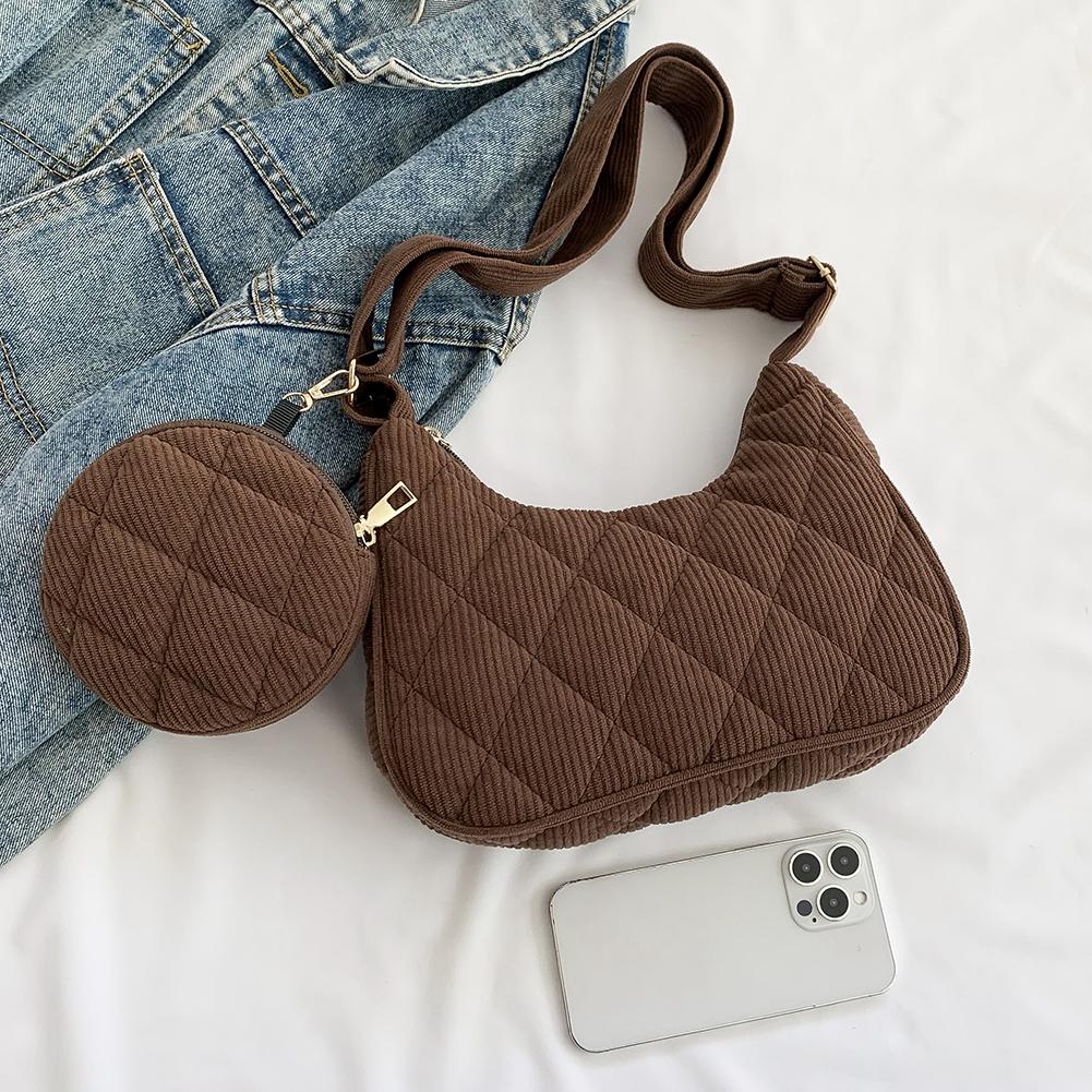 Women Corduroy Handbag with Coin Purse Vintage Shoulder Bag Female Fashion Tote Bag Casual Solid Color Armpit Bag Hobo Bag 2024