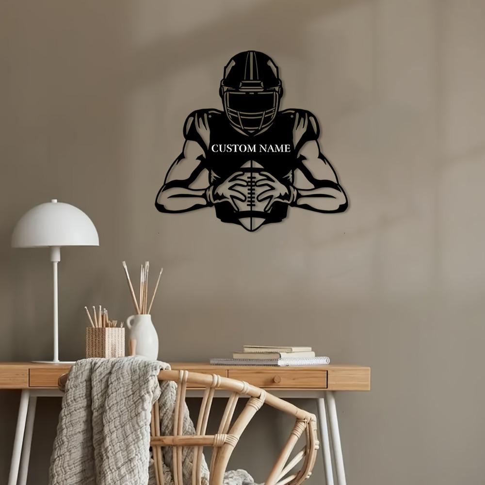 Custom Rugby Athlete Metal Wall Art, Personalized Rugby Star Emblem, Rustic Home Decor for Lounge, Office, Veranda, Deck, Custom Gift Sign, 1pc