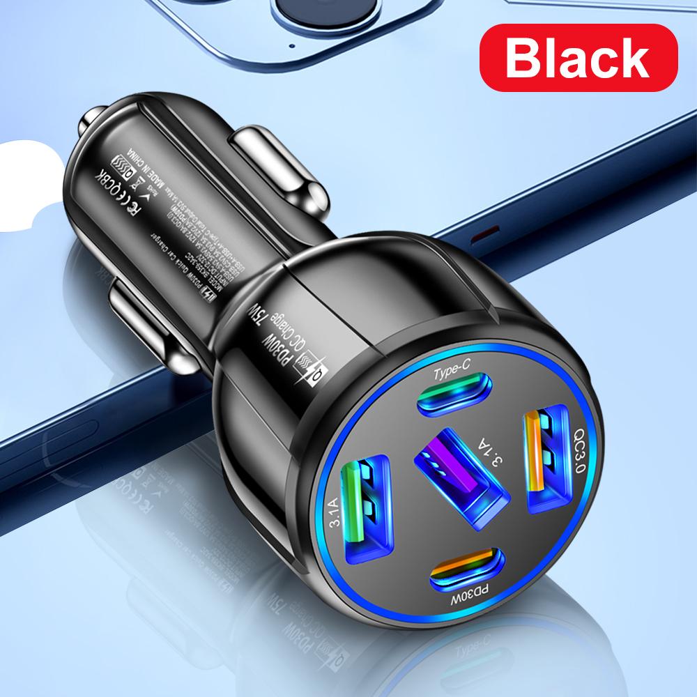 75W Car Charger Multiple 4 Fast Quick Charging Ports Type C USB PD Mobile Phone Adapter in Car for iPhone Xiaomi Huawei Samsung