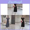 Casual Womens Summer Knit Dress With Short Sleeves And Side Slit For Home And Outings