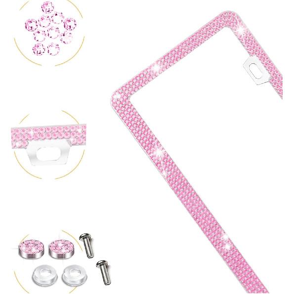 Pink Rhinestone Sparkly License Plate Frame,Pink Diamond Bling License Plate Frame for Women, 1 Pack