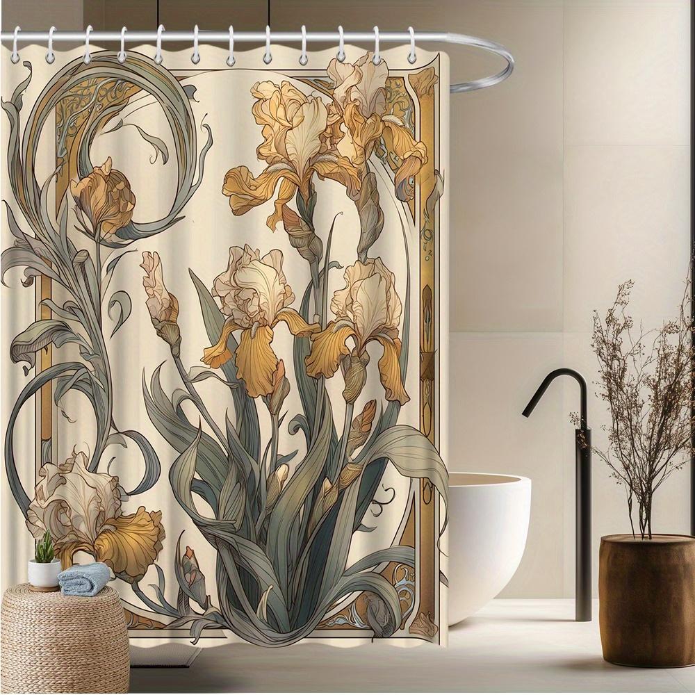 

Iris Flower Shower Curtain, Art Nouveau Style, Fade-Resistant Polyester,Machine Washable, Durable Bath Decor W60H190(CM)-1 Pcs