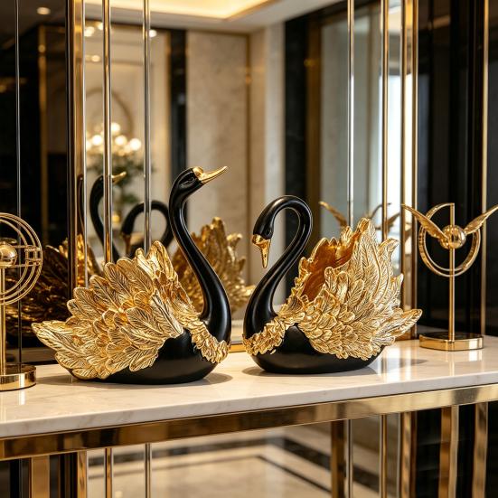 2Pcs Swan Wine Bottle Holder, Countertop Wine Display Stand, Swan Statue Wine Bottle Stand for Kitchen Bar, Wine Rack Decoration for Women Wine Lovers