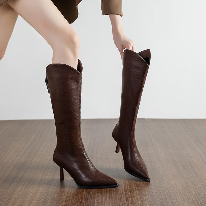 Q702 fashion boots leather boots stiletto high heels boots but knee women's boots high heels high boots rear zipper autumn and winter