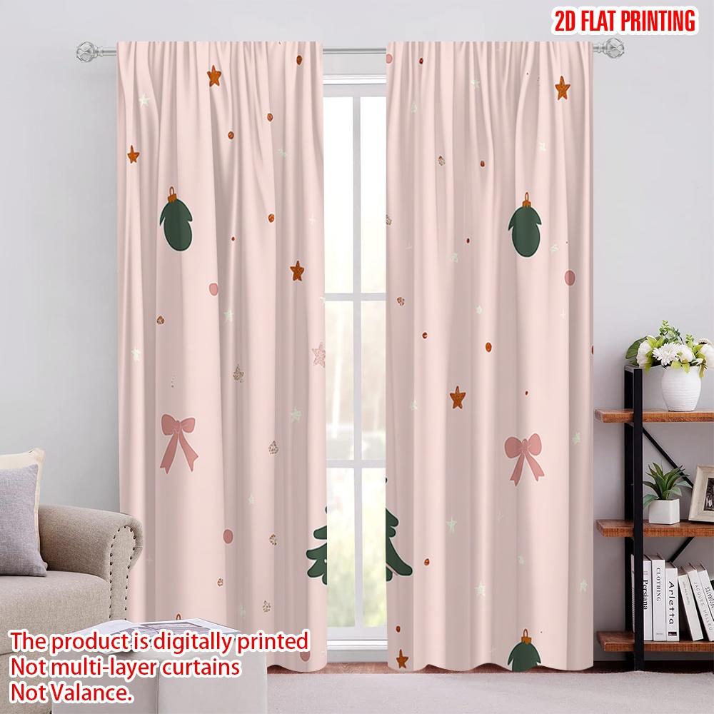 

2pcs,2D plane printing Curtain Fabric Christmas Tree Baubles Bows Stars (2) Versatile Fabric (without rod) Festive Perfect for 52.50 × 116.00 cm 2 pcs
