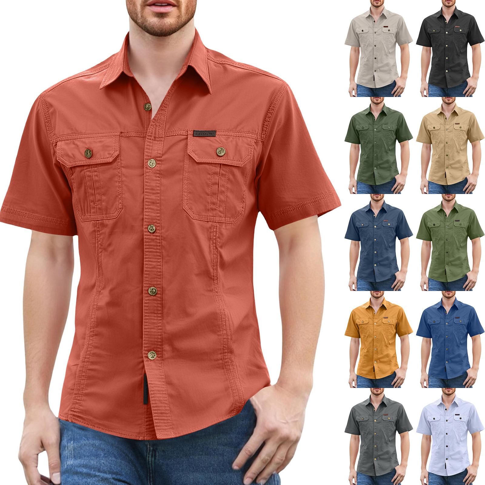

Men S Shirt With Double Pockets Casual Short Sleeved Top Fashionable Cardigan XL білий