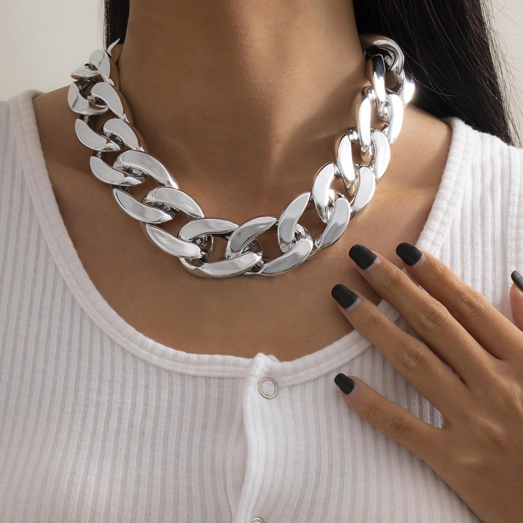 Exaggerated Punk Geometry Single-Layer Men'S And Women'S Necklaces, Fashion Trend Mixed Color Thick Chain Necklaces