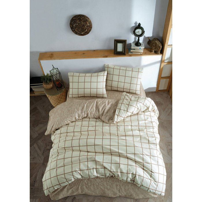 Parure de lit - 1 housse de couette 240 x 220 cm + 2 taies d'oreiller 60 x 60 cm - 100% coton renforcé - Creme