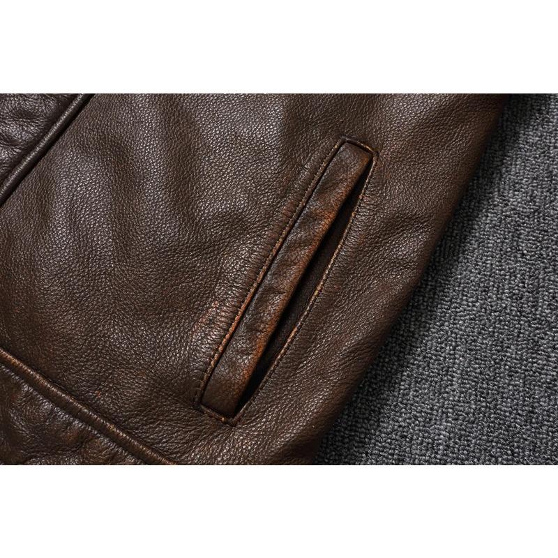 Chinesische Größe Lässige Lederjacke Herren Echtes Rindsleder Retro Vintage Lederjacken Herrenjacken Chaqueta De Cuero Para Hombre Casacos