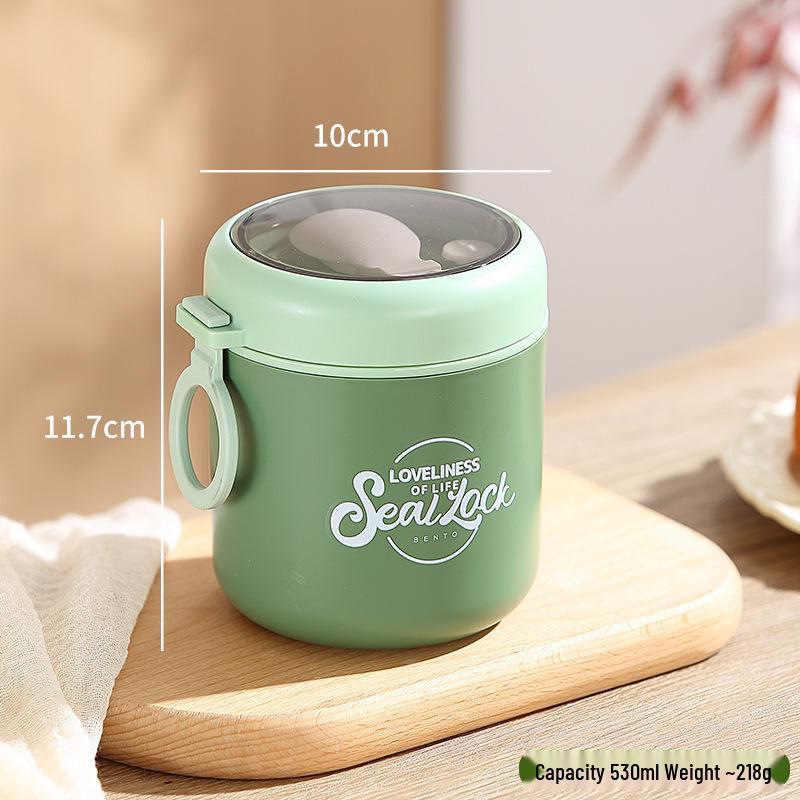 304 Stainless Steel Insulated Breakfast Cup with Lid & Spoon - Portable for Oatmeal, Milk, Porridge, Students & Office Workers
