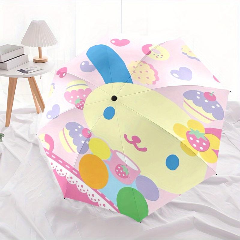 Usa ha na,Kawaii Automatic Folding Umbrella Simple 8 Rib Design, Bright Cartoon Pattern, Durable Iron Frame, Suitable For Travel, Outdoor, B