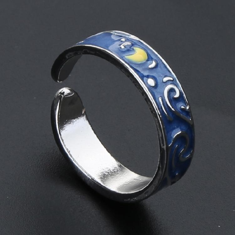 Van Gogh Starry for Sky Ring Open Lover Couple Ring Adjustable Finger Ring for A