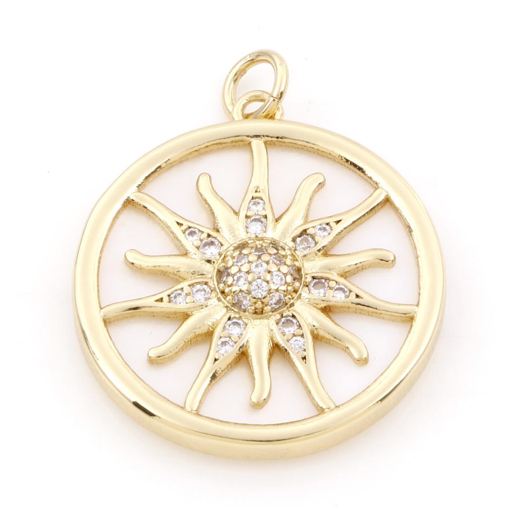 1 Piece Copper Galaxy Charms Sun Moon Round Shell Gold Color Pendants for DIY Making Necklace Bracelets Jewelry Findings