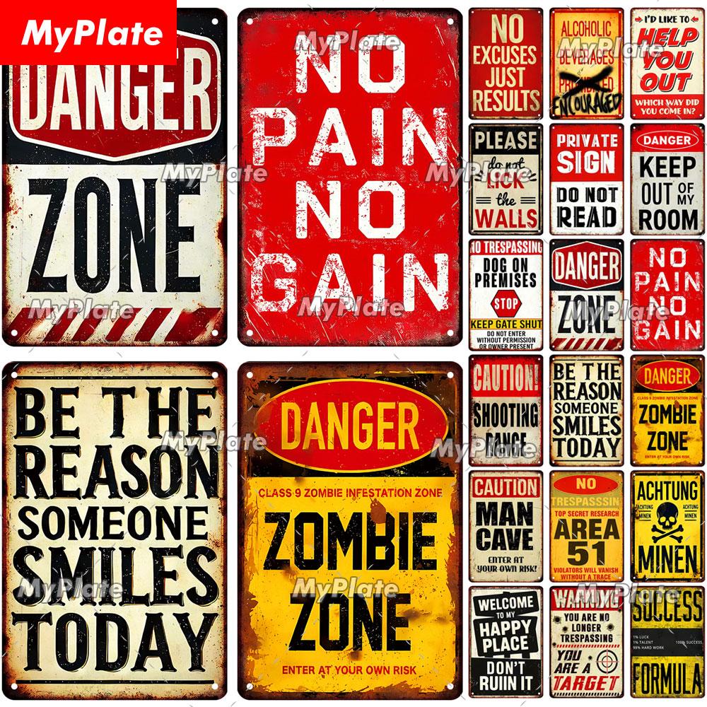 [MyPlate] Zombie Zone Tin Sign 8x12Inch Metal Sign Retro Plaque Home Decor Metal Vintage Man Cave Bar Pub Club Wall Decoration