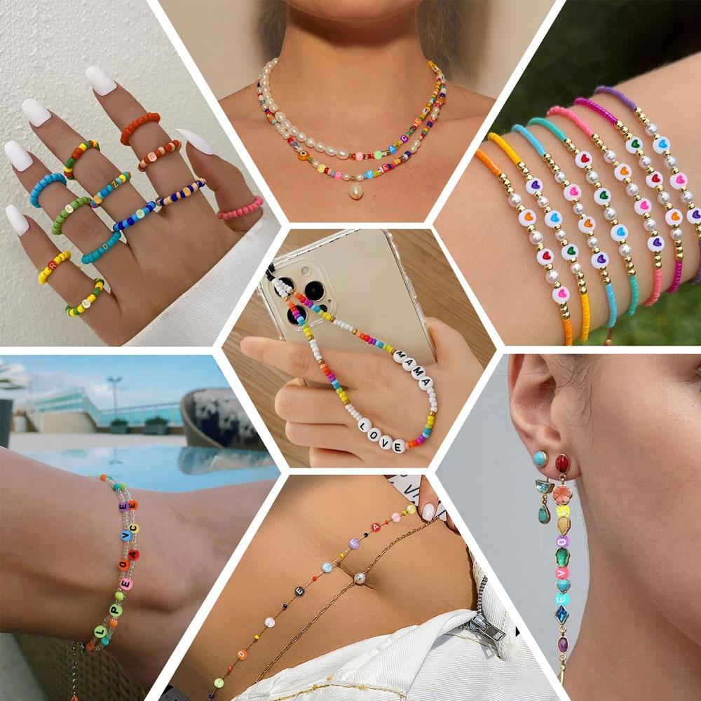 110/220/450PCS Acrylic Colored Heart Shaped White Round Bracelet Beads 4x7mm Jewelry Making Bracelet Necklace Heart Beads