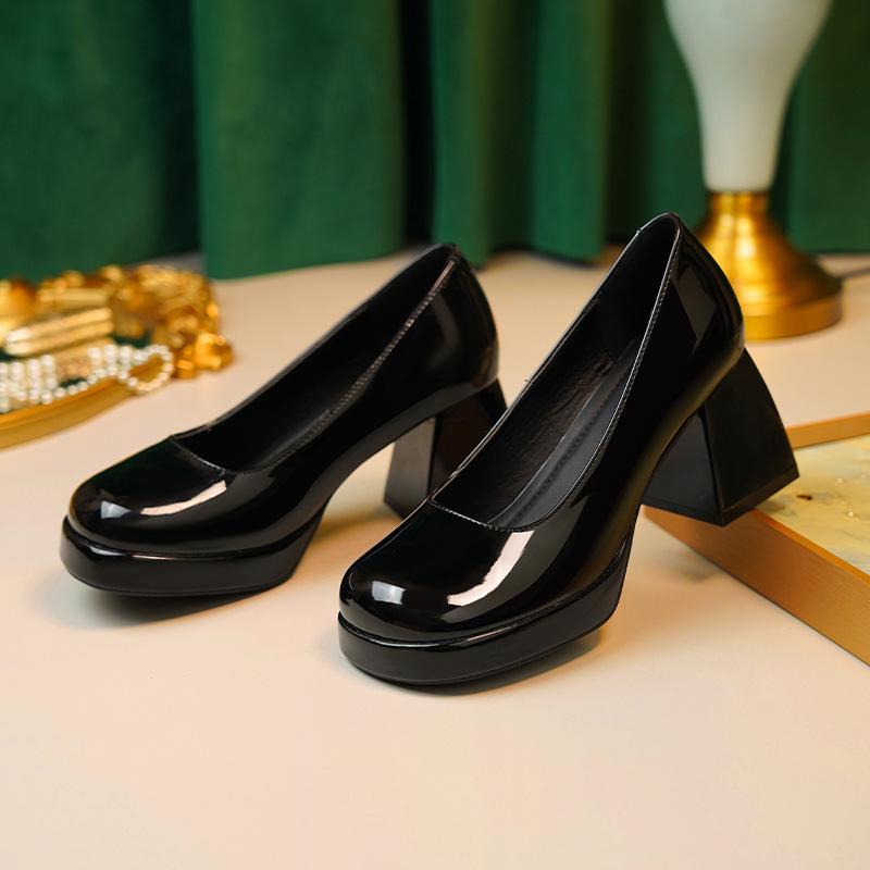 Work Shoes High Heels Waterproof Table Mary Jane Shoes Thick Heel Square Head Shallow Mouth Single Shoes Women