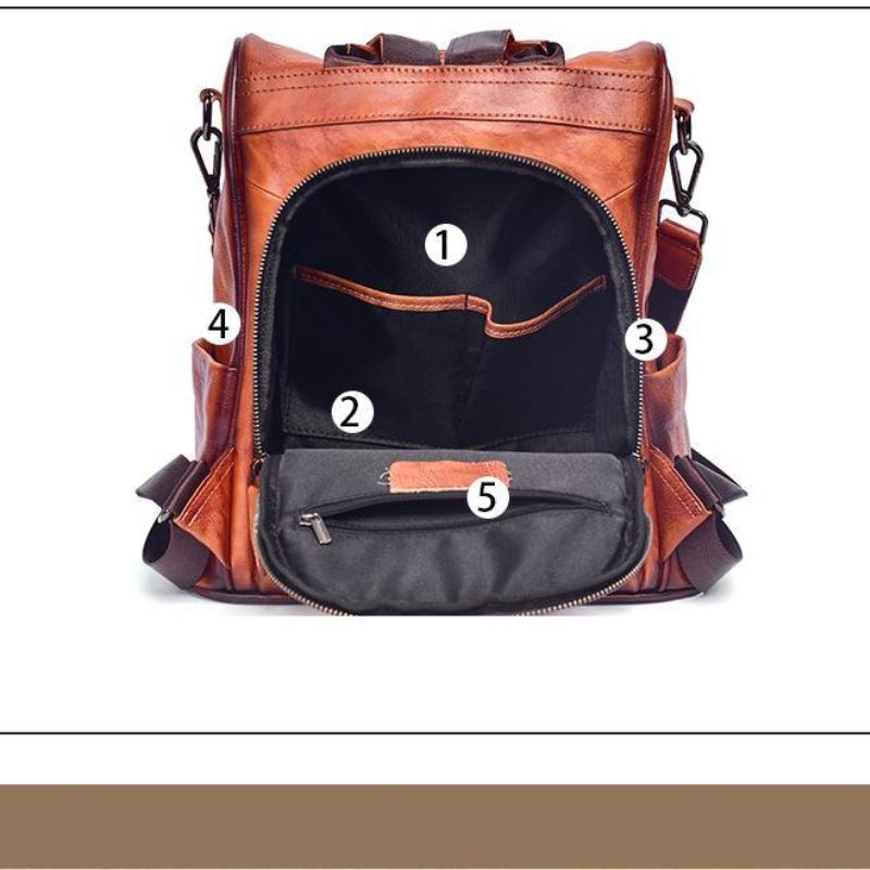 Vintage Backpack Genuine Leather Large Capacity Women Bag Solid Color Natural Cowhide Leisure Travel Bags
