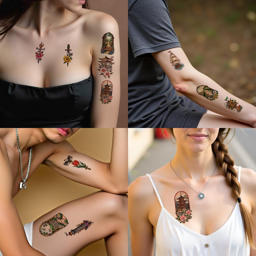 28 peças Tatuagem Temporária Adesivos de Tatuagem Temporária Balde Bem Apicultura Casa na Árvore Para Braços Homens Mulheres