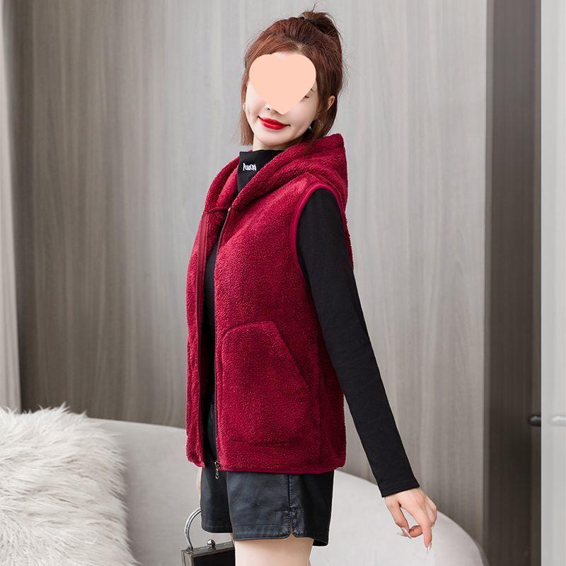 

Женский осенне-зимний жилет с капюшоном из двухстороннего флиса - Универсальный, модный, толстый жилет без рукавов для повседневной носки на открытом воздухе 3XL 65-70 kg