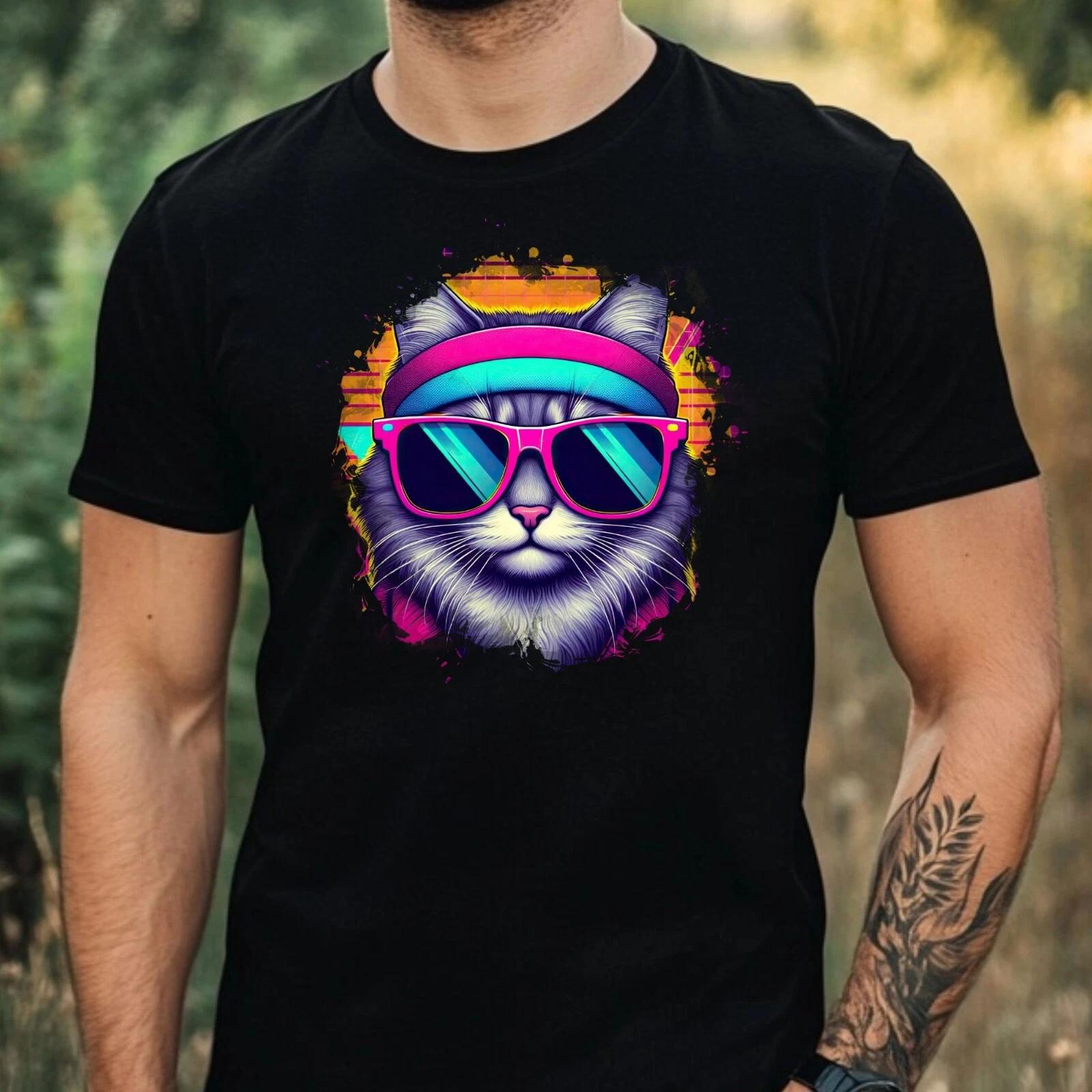 T-Shirt Herren Aquarell Coole Katze Motiv Baumwolle Größe XS bis 5XL XXXL