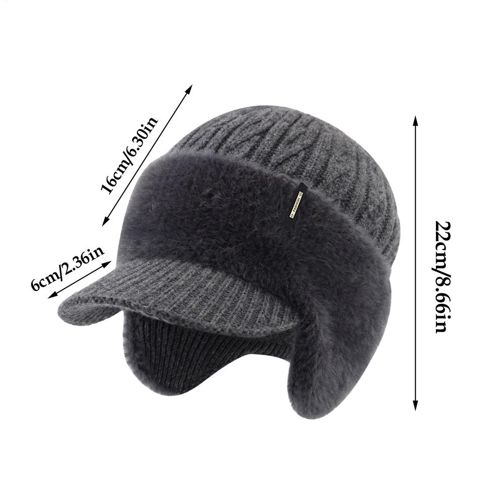 

Knit Hat Stretchy Thermal Winter Beanie With Brim Earflap Scarf Breathable Knitted Hat For Daily Commuting Skiing Indoor Outdoor темно-сірий
