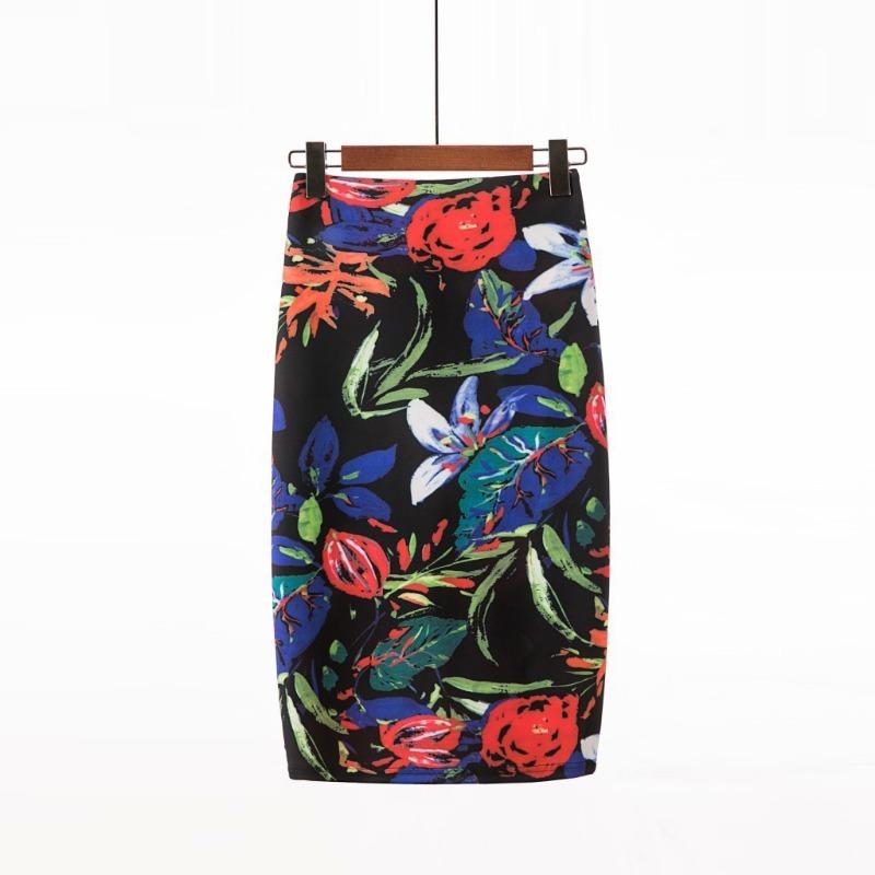 Printed Elegant Temperament Skirt Ladies Fashion Floral Bag Hip Skirt Sexy Summer Cool Retro Style