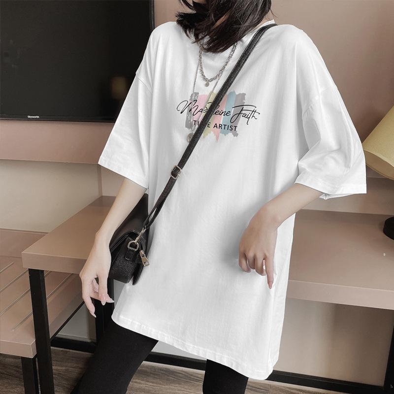 [Rear Bag Collar] Cotton Short-sleeved T-shirt Women's Medium and Long Large Size Loose 2025 New Summer
