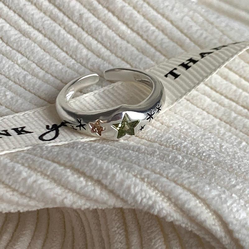 Stylish Geometric Copper Ring With Colorful Heart Zirconia For Women Adjustable Size