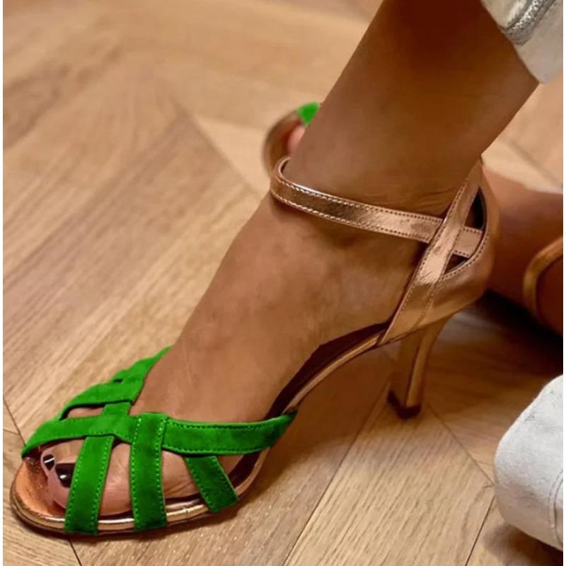 

New Style Latin Dance Shoes Women Suede Soles Tango Dancing Shoes Cuban Heels Party High Heels Ballroom Dance Shoes De Mujer 34 зелений