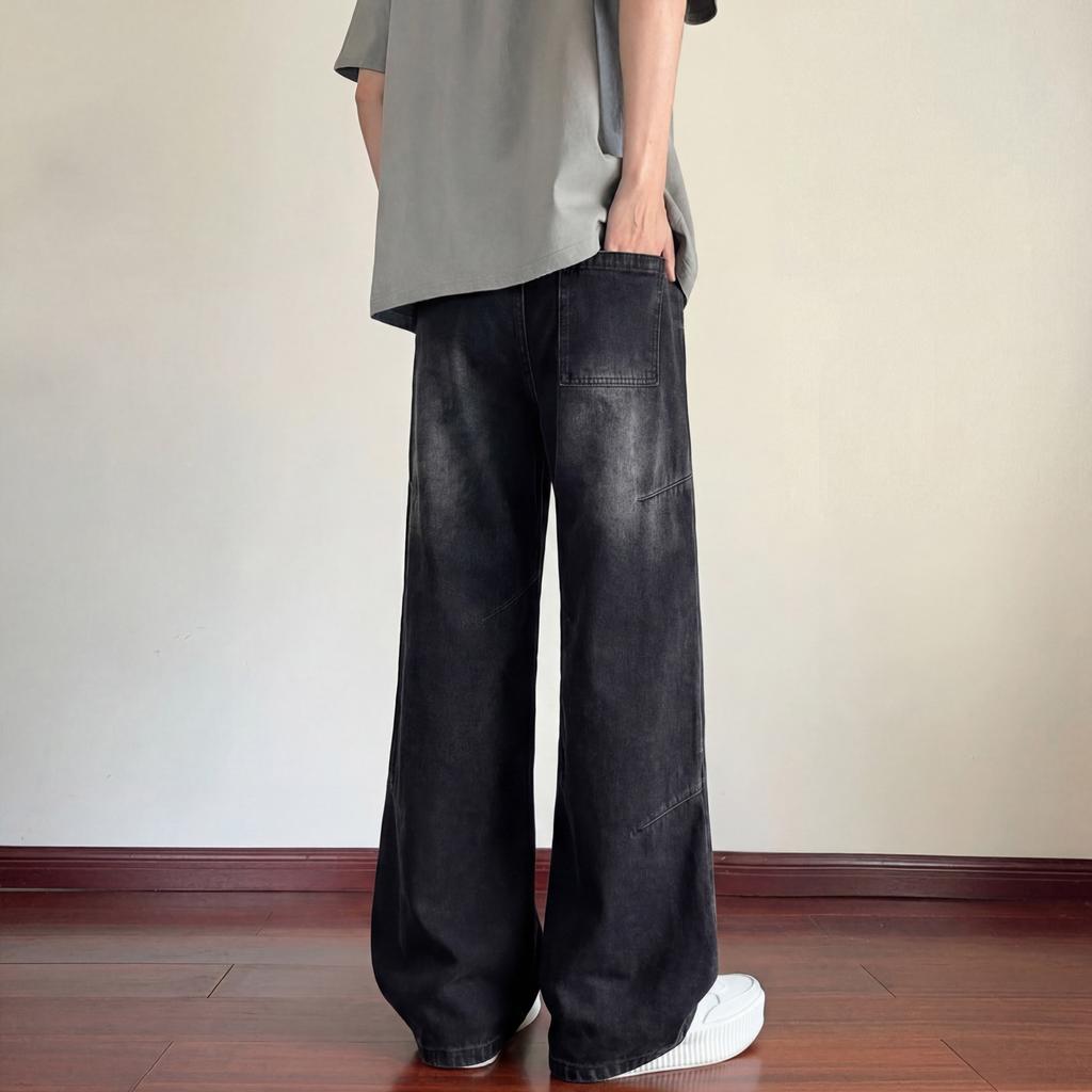 Summer American High Street Ripped Jeans Men's Wide-leg Floor-mopping Pants Thin Breathable and Thin Versatile Casual Men's Pants