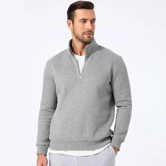 Men's Quarter-Zip Stand Collar Sweatshirt - Casual Long Sleeve Winter Top