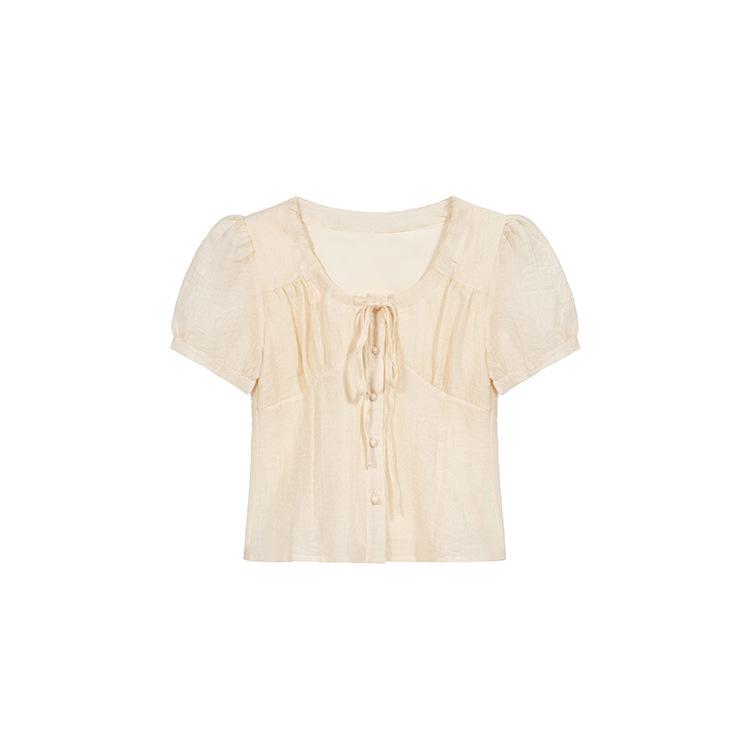 2026 Spring/Summer French Square Neck Short Sleeve Shirt & A-line Skirt Shorts Textured Fashion Set for Women