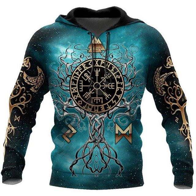Fashion Spring And Autumn Men's Hoodie Viking Odin Tattoo Pattern Street Harajuku All-match Loose Oversize Hooded Sweatshirt Top