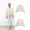 Women's Round Neck Zip Up Floral Embroidery Bomber Jacket Loose Drop Shoulder Pocket Cropped Outerwear