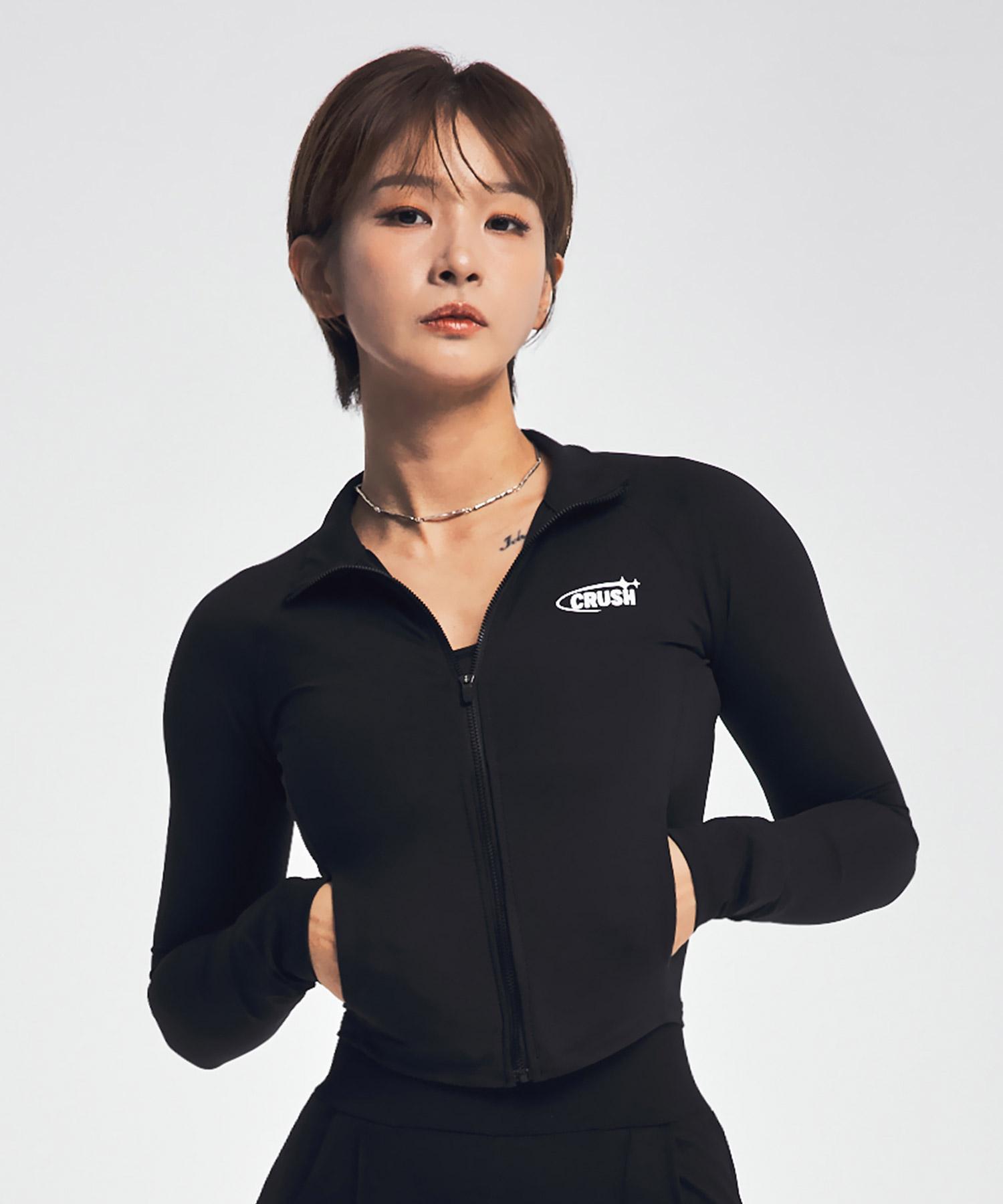 Crush Style Tight Shaper Crop Zip-Up Black S
